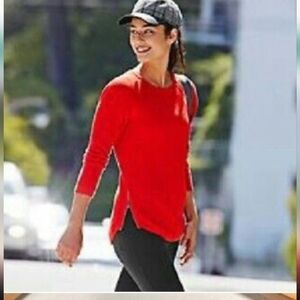 ATHLETA Waffle Knit Sweater with Side Zippers Red Small